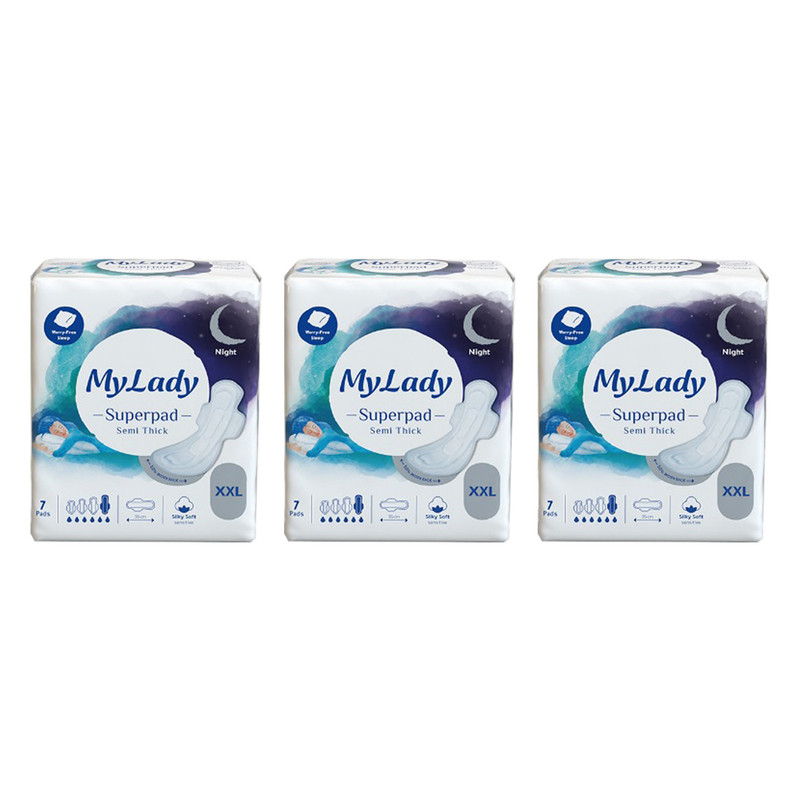 نوار بهداشتی مای لیدی مدل Superpad silky سایز خیلی خیلی بزرگ XXL سه بسته 7 عددی