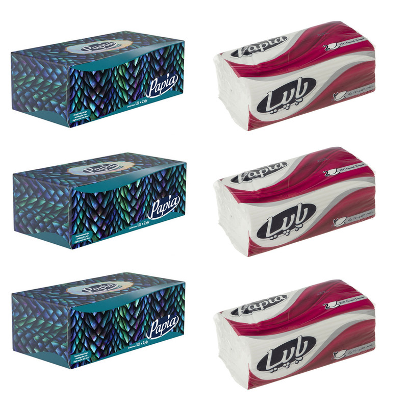 دستمال کاغذی پاپیا مدل 01 بسته 3 عددی به همراه دستمال کاغذی پاپیا مدل 02 بسته 3 عددی
