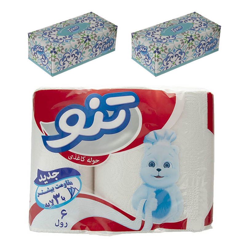 دستمال حوله ای و دستمال کاغذی تنو مدل 2JH6 مجموعه 3 عددی