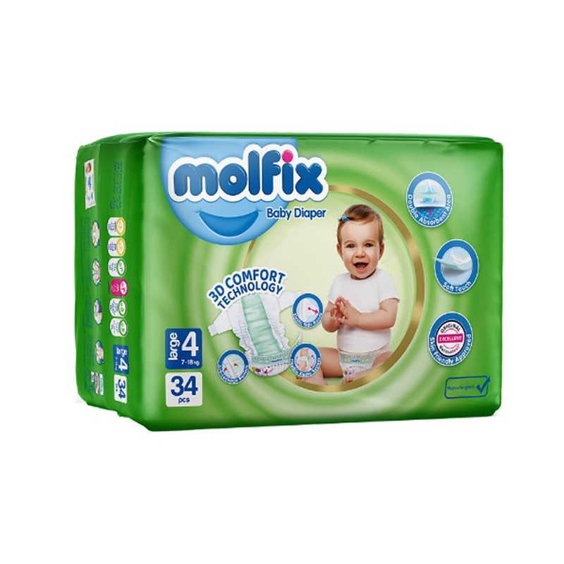 پوشک بچه مولفیکس مدل سه بعدی سایز 4 دو بسته 34 عددی