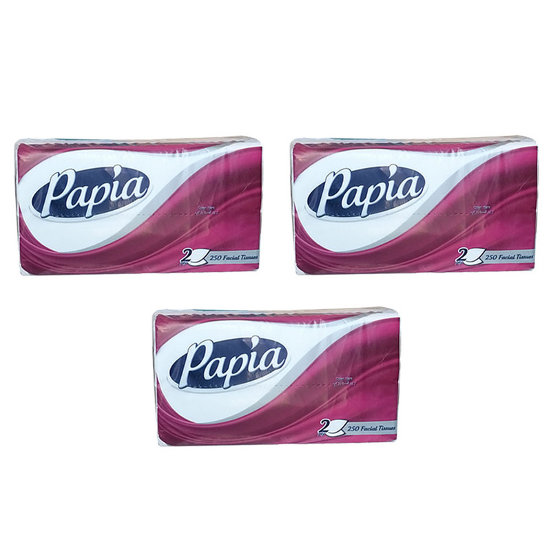 دستمال کاغذی 250 برگ پاپیا کد 002 بسته 3 عددی