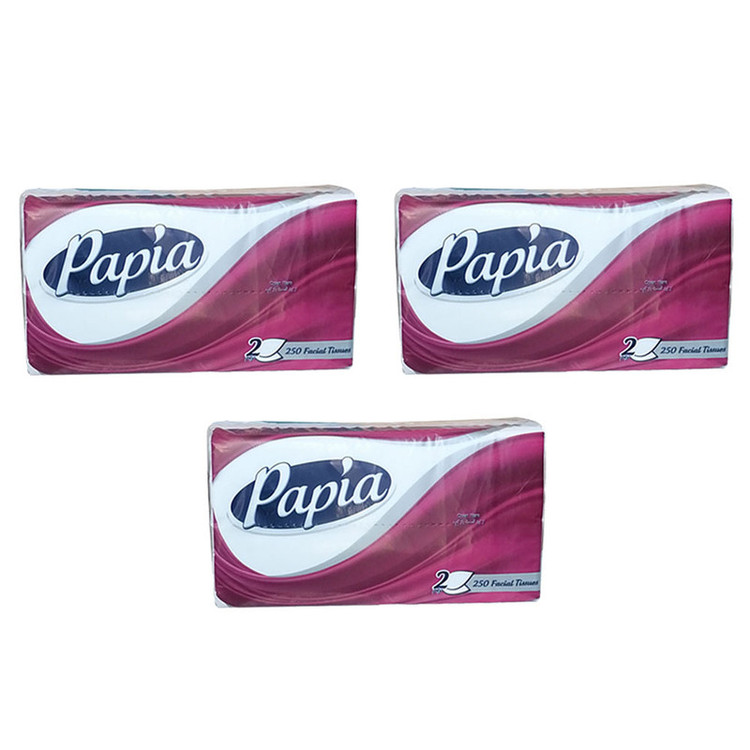 دستمال کاغذی 250 برگ پاپیا کد 002 بسته 3 عددی