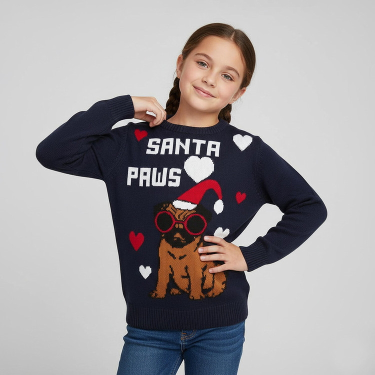 پلیور یقه گرد دخترانه پیپرتس مدل SANTA PAWS