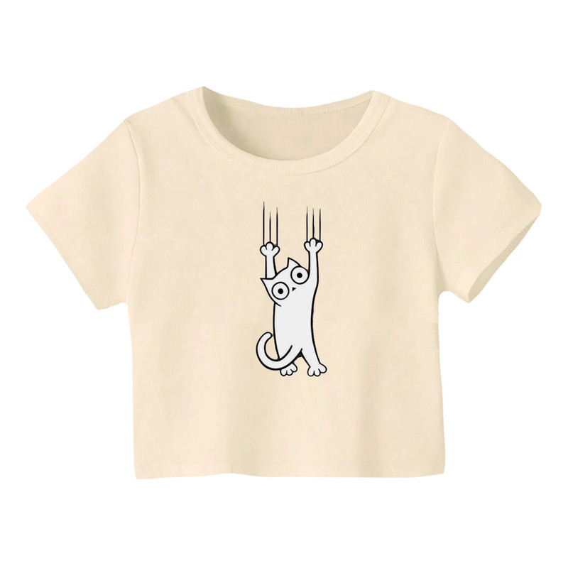کراپ تیشرت آستین کوتاه زنانه مدل گربه کد 24