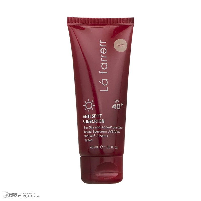 کرم ضدآفتاب و ضدلک رنگی لافارر مدل SPF40-Light، مناسب پوستهای چرب، حجم 40 میلیلیتر